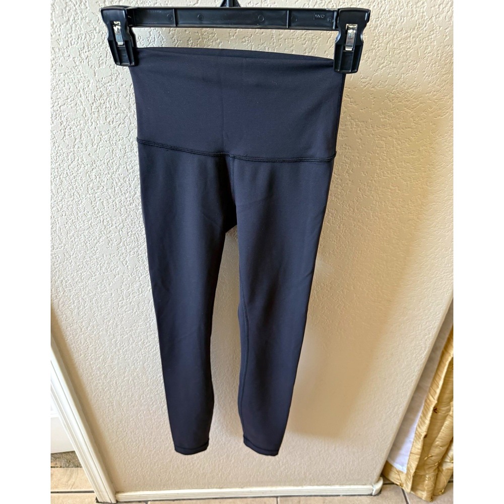 lululemon Black High Rise Ankle Yoga Leggings 2 Nylon Lycra Stretch Logo